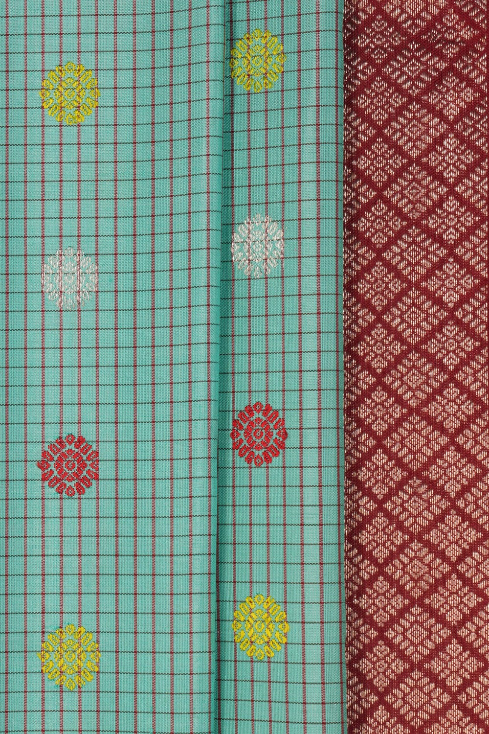 Image of Gadwal Silk Kattam Sea Blue Saree